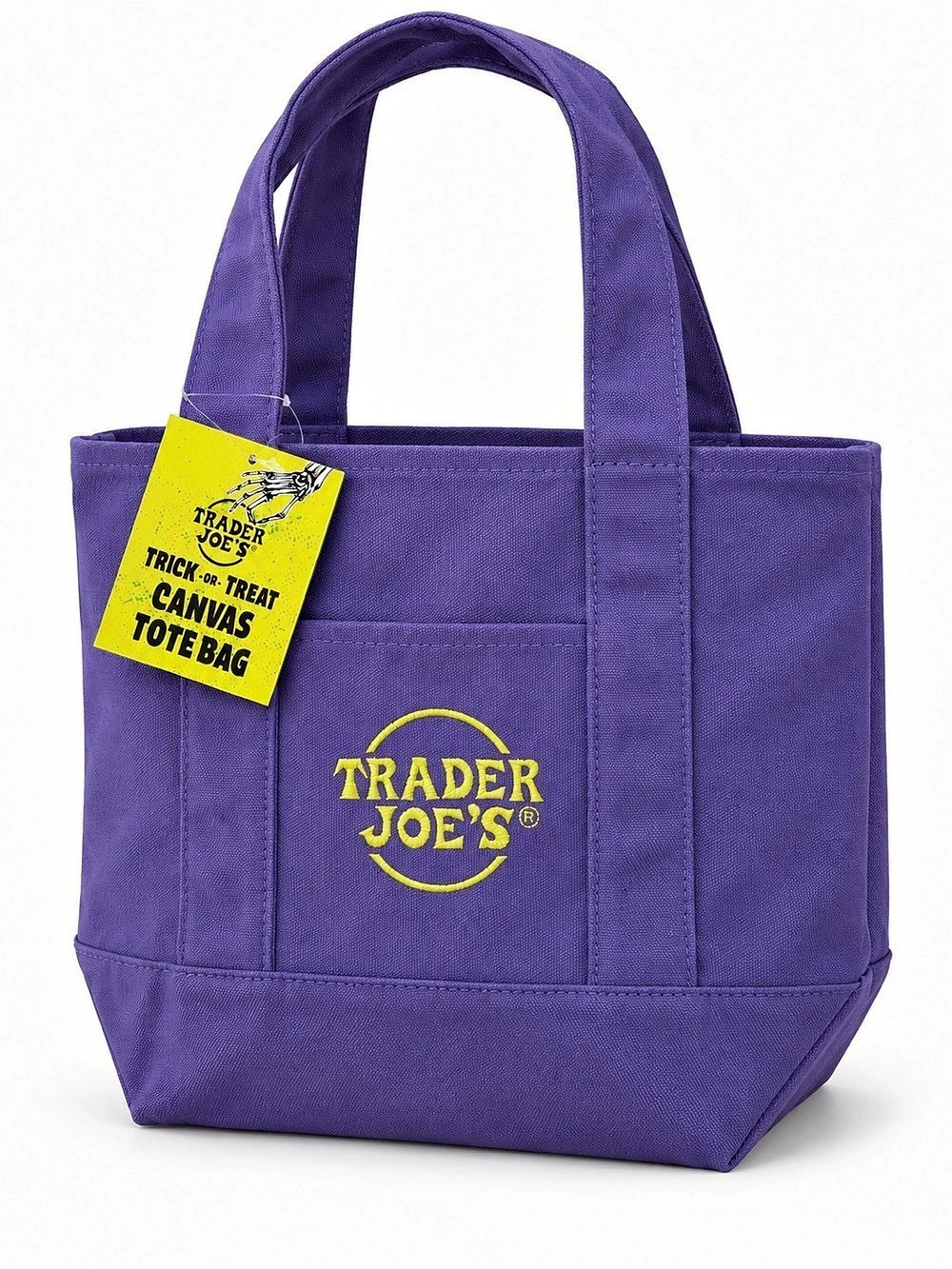 Trader Joe's Trick-Or-Treat Mini Canvas Tote Bag Purple NWT